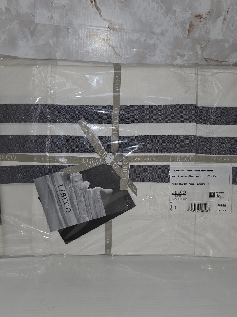 Libeco White and Charcoal Striped Belgian Linen King Duvet Cover